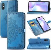 Voor Xiaomi Redmi 9A Halverwege Mandala Embossing Patroon Horizontale Flip Leren Case met Houder & Kaartsleuven & Portemonnee & Lanyard (Blauw)