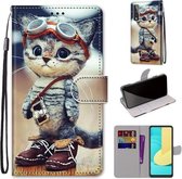 Voor LG Stylo 7 5G Gekleurde Tekening Cross Textuur Horizontale Flip PU Lederen Case met Houder & Kaartsleuven & Portemonnee & Lanyard (Lederen Schoenen Kat)