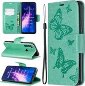 Voor Xiaomi Redmi Note 8 Twee Vlinders Embossing Patroon Horizontale Flip Leren Case met Houder & Kaartsleuf & Portemonnee & Lanyard (Groen)