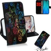 Voor Xiaomi Redmi Note 8 Pro Gekleurd tekeningpatroon Kleurrijke magnetische gesp Horizontale flip PU lederen tas met houder & kaartsleuven & portemonnee & lanyard (vlinders)