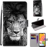 Voor Samsung Galaxy A01 Gekleurde Tekening Cross Textuur Horizontale Flip PU Lederen Case met Houder & Kaartsleuven & Portemonnee & Lanyard (Zwart-witte Leeuwenkop)