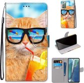 Voor Samsung Galaxy Note 20 Gekleurde Tekening Cross Textuur Horizontale Flip PU Lederen Case met Houder & Kaartsleuven & Portemonnee & Lanyard (Kat Drinken Soda)