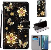 Voor Samsung Galaxy Note 20 Gekleurde Tekening Cross Textuur Horizontale Flip PU Lederen Case met Houder & Kaartsleuven & Portemonnee & Lanyard (Gold Diamond Butterfly)