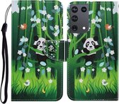 Voor Samsung Galaxy S21 Ultra 5G Gekleurde Tekening Patroon Horizontale Flip PU Lederen Case met Houder & Kaartsleuven & Portemonnee & Lanyard (Panda)