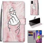 Voor Samsung Galaxy M51 Gekleurde Tekening Cross Textuur Horizontale Flip PU Lederen Case met Houder & Kaartsleuven & Portemonnee & Lanyard (Pink Hands Than Hearts)