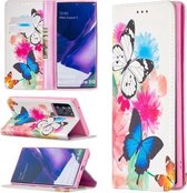 Voor Samsung Galaxy Note20 Ultra Gekleurd Tekening Patroon Onzichtbare Magnetische Horizontale Flip PU Lederen Case met Houder & Kaartsleuven & Portemonnee (Twee Vlinders)