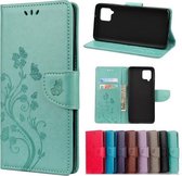 Voor Samsung Galaxy A42 5G vlinderbloempatroon horizontale flip lederen tas met houder & kaartsleuven en portemonnee (groen)