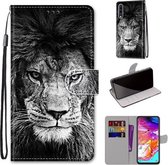 Voor Samsung Galaxy A70 Gekleurde Tekening Cross Textuur Horizontale Flip PU Lederen Case met Houder & Kaartsleuven & Portemonnee & Lanyard (Zwart-witte Leeuwenkop)