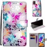 Voor Samsung Galaxy A21s Gekleurde Tekening Cross Textuur Horizontale Flip PU Lederen Case met Houder & Kaartsleuven & Portemonnee & Lanyard (Gradient Kleurrijke Bloem)