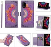 Voor Samsung Galaxy A31 Afdrukken Tweekleurig half Mandala-patroon Dubbelzijdige magnetische gesp Horizontale flip lederen tas met houder & kaartsleuven & portemonnee & fotolijst & lanyard (p