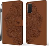 Voor Samsung Galaxy S20 + Pauw Reliëfpatroon Horizontale Flip Leren Case met Houder & Kaartsleuven & Portemonnee & Lanyard (Bruin)