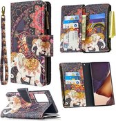 Voor Samsung Galaxy Note20 Ultra 5G Gekleurde Tekening Patroon Rits Horizontale Flip Lederen Case met Houder & Kaartsleuven & Portemonnee (Bloem Olifanten)