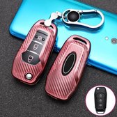 Voor Ford vouwen 3-knops auto TPU sleutel beschermhoes sleutelhoes met sleutelring (roze)