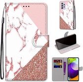 Voor Samsung Galaxy A52 5G Gekleurde Tekening Cross Textuur Horizontale Flip PU Lederen Case met Houder & Kaartsleuven & Portemonnee & Lanyard (Roze Steen Textuur)