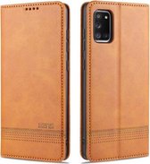 Voor Samsung Galaxy A41 AZNS Magnetische Kalfsstructuur Horizontale Flip Leren Case met Kaartsleuven & Houder & Portemonnee (Lichtbruin)