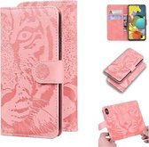 Voor Samsung Galaxy A51 5G Tiger Embossing Pattern Horizontale Flip lederen tas met houder & kaartsleuven & portemonnee (roze)