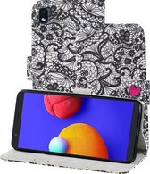 Voor Samsung Galaxy A01 Core 3D-schilderijpatroon Gekleurde tekening Horizontale flip PU-lederen hoes met houder & kaartsleuven & portemonnee & lanyard (kanten bloem)