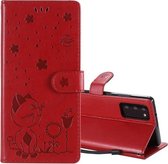 Voor Samsung Galaxy Note 20 Cat Bee Embossing Pattern Shockproof Horizontale Flip lederen tas met houder & kaartsleuven & portemonnee (rood)