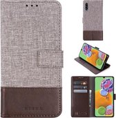 Voor Galaxy A90 5G MUMXA MX102 Horizontale flip canvas stiksels lederen tas met houder & kaartsleuven & portemonnee (bruin)