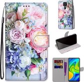 Voor Geschikt voor Xiaomi Redmi Note 9 / 10X 4G Gekleurde Tekening Cross Textuur Horizontale Flip PU Lederen Case met Houder & Kaartsleuven & Portemonnee & Lanyard (Lichtroze Boeke