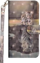 3D-schilderijpatroon Gekleurde tekening Horizontaal Flip TPU + PU lederen tas met houder & kaartsleuven & portemonnee voor Xiaomi Redmi Y3 (Cat Tiger)