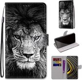 Voor Xiaomi Poco M3 Gekleurde Tekening Cross Textuur Horizontale Flip PU Lederen Case met Houder & Kaartsleuven & Portemonnee & Lanyard (Zwart Wit Leeuwenkop)