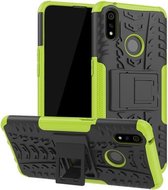 Voor OPPO Realme 3 Pro Tyre Texture Shockproof TPU + PC beschermhoes met houder (groen)