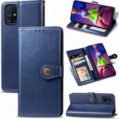 Voor Samsung Galaxy M51 retro effen kleur lederen gesp telefoonhoes met lanyard & fotolijst & kaartsleuf & portemonnee & standaardfunctie (blauw)