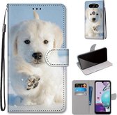 Voor LG K31 Gekleurde Tekening Cross Textuur Horizontale Flip PU Lederen Case met Houder & Kaartsleuven & Portemonnee & Lanyard (Sneeuw Puppy)