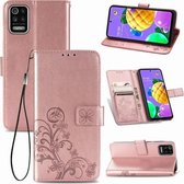 Voor LG K52 vierbladige gesp reliëf gesp mobiele telefoon bescherming lederen tas met lanyard & kaartsleuf & portemonnee & beugel functie (rose goud)