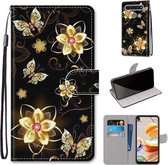 Voor LG K61 Gekleurde Tekening Cross Textuur Horizontale Flip PU Lederen Case met Houder & Kaartsleuven & Portemonnee & Lanyard (Goud Diamant Vlinder)