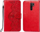 Voor Xiaomi Redmi 9 Flower Vine Embossing Pattern Horizontale Flip Leather Case met Card Slot & Holder & Wallet & Lanyard (Red)
