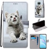 Voor Xiaomi Mi 10T Lite 5G Gekleurde Tekening Cross Textuur Horizontale Flip PU Lederen Case met Houder & Kaartsleuven & Portemonnee & Lanyard (Kleine Grijze Kat)