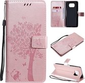 Voor Xiaomi Poco X3 NFC Boom & Kat Patroon Geperst Afdrukken Horizontale Flip PU Leren Case met Houder & Kaartsleuven & Portemonnee & Lanyard (Rose Goud)