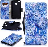 Voor Xiaomi Redmi 4X Gekleurd tekeningpatroon Horizontaal Flip TPU + PU lederen tas met houder & kaartsleuven & portemonnee & lanyard (blauw windgong)