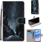 Voor Xiaomi Redmi 10X 5G / 10X Pro 5G Gekleurde Tekening Kruis Textuur Horizontale Flip PU Lederen Case met Houder & Kaartsleuven & Portemonnee & Lanyard (Mountain Road Sterrenhemel)