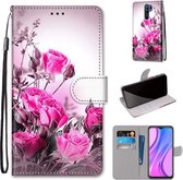 Voor Xiaomi Redmi 9 Gekleurde Tekening Cross Textuur Horizontale Flip PU Lederen Case met Houder & Kaartsleuven & Portemonnee & Lanyard (Wild Rose)
