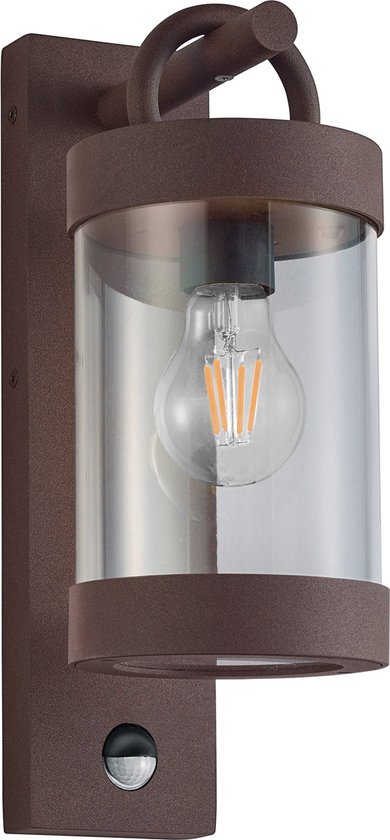 LED Tuinverlichting met Bewegingssensor - Wandlamp Buitenlamp - Trion Semby - E27 Fitting - Spatwaterdicht IP44 - Rond - Roestkleur - Aluminium