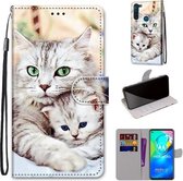 Voor Motorola Moto G8 Power Gekleurde Tekening Cross Texture Horizontale Flip PU lederen tas met houder & kaartsleuven & portemonnee & lanyard (Big Cat Holding Kitten)
