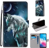 Voor Alcatel 3X 2020 Gekleurde Tekening Cross Textuur Horizontale Flip PU Leren Case met Houder & Kaartsleuven & Portemonnee & Lanyard (Contemplatieve Wolf)