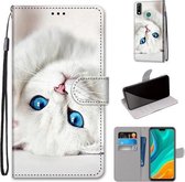 Voor Huawei Y8s Gekleurde Tekening Cross Textuur Horizontale Flip PU Lederen Case met Houder & Kaartsleuven & Portemonnee & Lanyard (Wit Kitten)