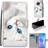 Voor Huawei Enjoy 20 Plus Gekleurde Tekening Cross Textuur Horizontale Flip PU Lederen Case met Houder & Kaartsleuven & Portemonnee & Lanyard (Wit Kitten)