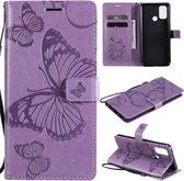 Voor OPPO A53 (2020) / A53s / A33 (2020) / A32 3D-vlinders reliëfpatroon horizontale flip lederen tas met houder & kaartsleuf & portemonnee (paars)