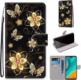 Voor Huawei Y8s Gekleurde Tekening Cross Textuur Horizontale Flip PU Lederen Case met Houder & Kaartsleuven & Portemonnee & Lanyard (Goud Diamant Vlinder)