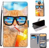 Voor Nokia 5.3 Gekleurde Tekening Cross Textuur Horizontale Flip PU Lederen Case met Houder & Kaartsleuven & Portemonnee & Lanyard (Kat Drinken Soda)