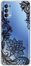 Voor OPPO Reno4 Gekleurde tekening Clear TPU Cover Beschermhoesjes (Black Rose)