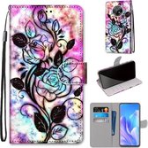 Voor Huawei Enjoy 20 Plus Gekleurde Tekening Cross Textuur Horizontale Flip PU Lederen Case met Houder & Kaartsleuven & Portemonnee & Lanyard (Kleur Achtergrond Holle Bloem)