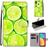 Voor Alcatel 1L (2021) Gekleurde Tekening Cross Textuur Horizontale Flip PU Leren Case met Houder & Kaartsleuven & Portemonnee & Lanyard (Groene Citroen)