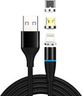 3 in 1 3A USB naar 8-pins + Micro USB + USB-C / Type-C Snel opladen + 480 Mbps Datatransmissie Mobiele telefoon Magnetische zuigkracht Snel opladen Datakabel, kabellengte: 1 m (zwart)