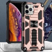 Voor iPhone 12 Pro Max Armor schokbestendig TPU + pc magnetische beschermhoes met houder (roségoud)